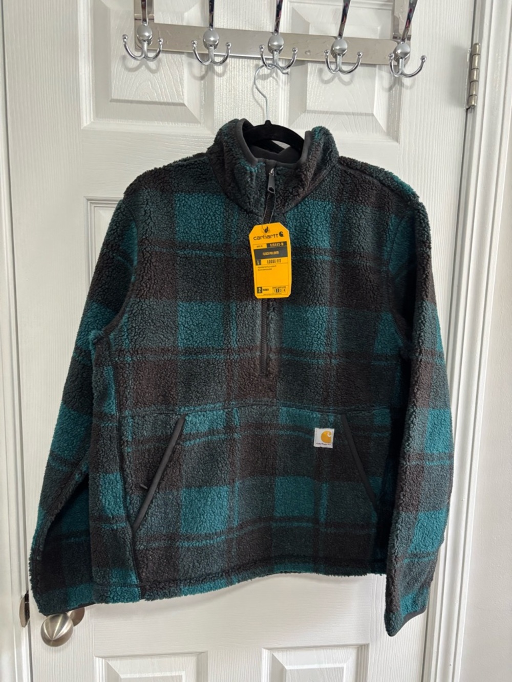 Carhartt Teal & Charcoal Plaid Sherpa Fleece Pullover